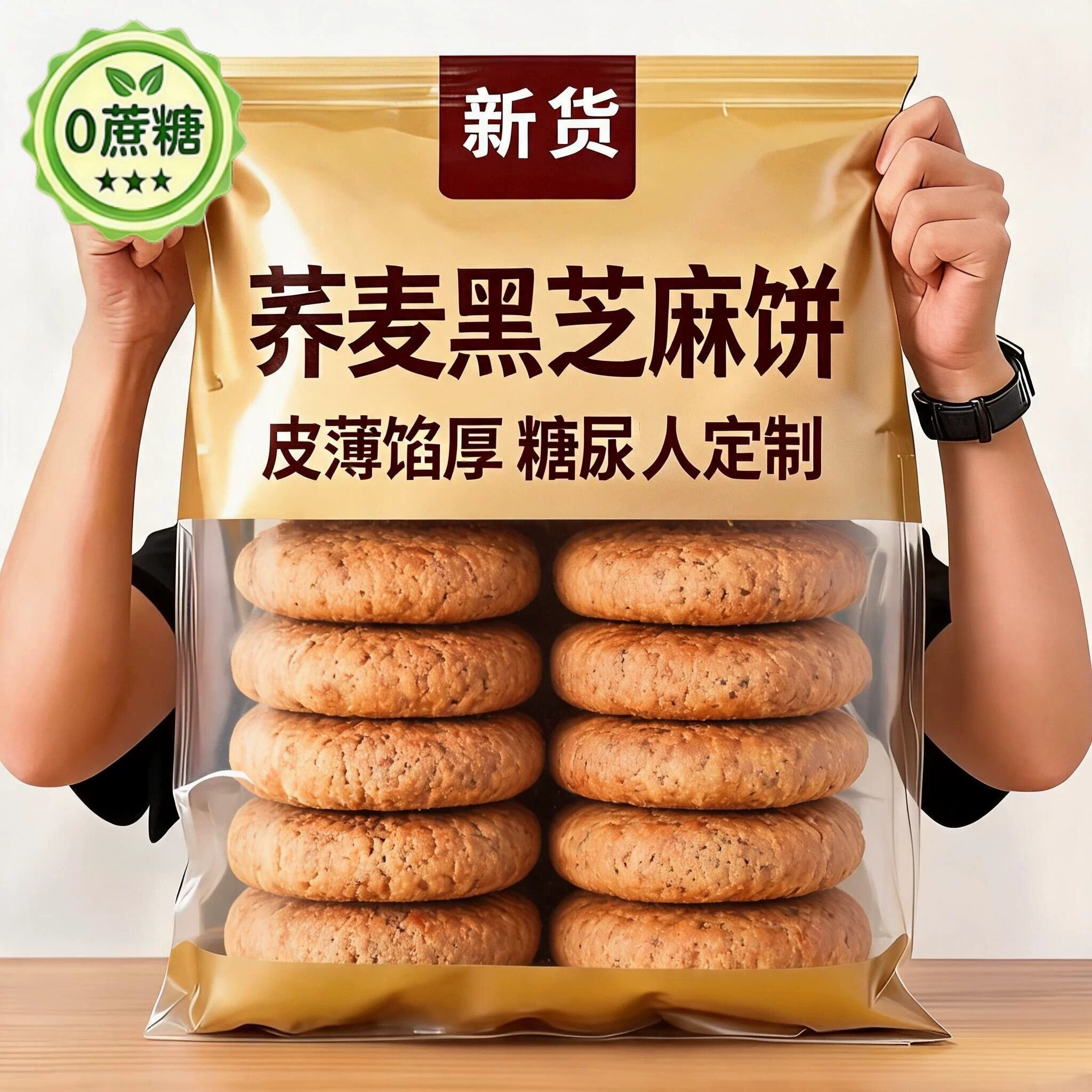 荞麦黑芝麻饼早餐无糖精糖尿人专用食品零食控糖主食官方旗舰店