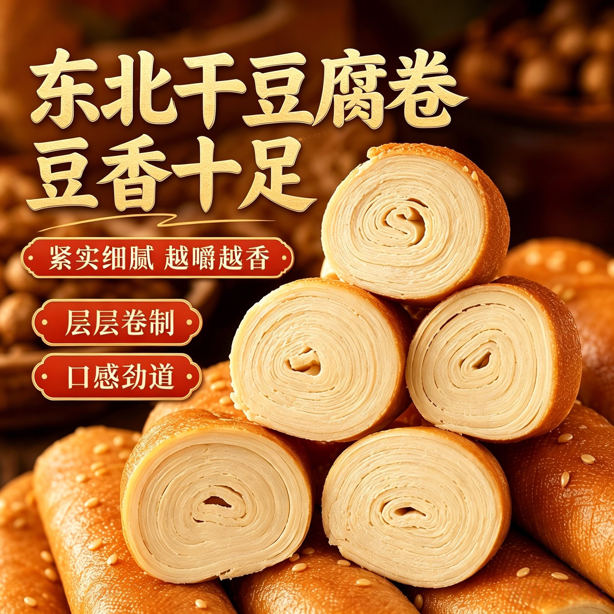 卤味五香干豆腐卷千张干豆腐卷熏煮风味豆制品鸡汤豆腐卷东北豆干