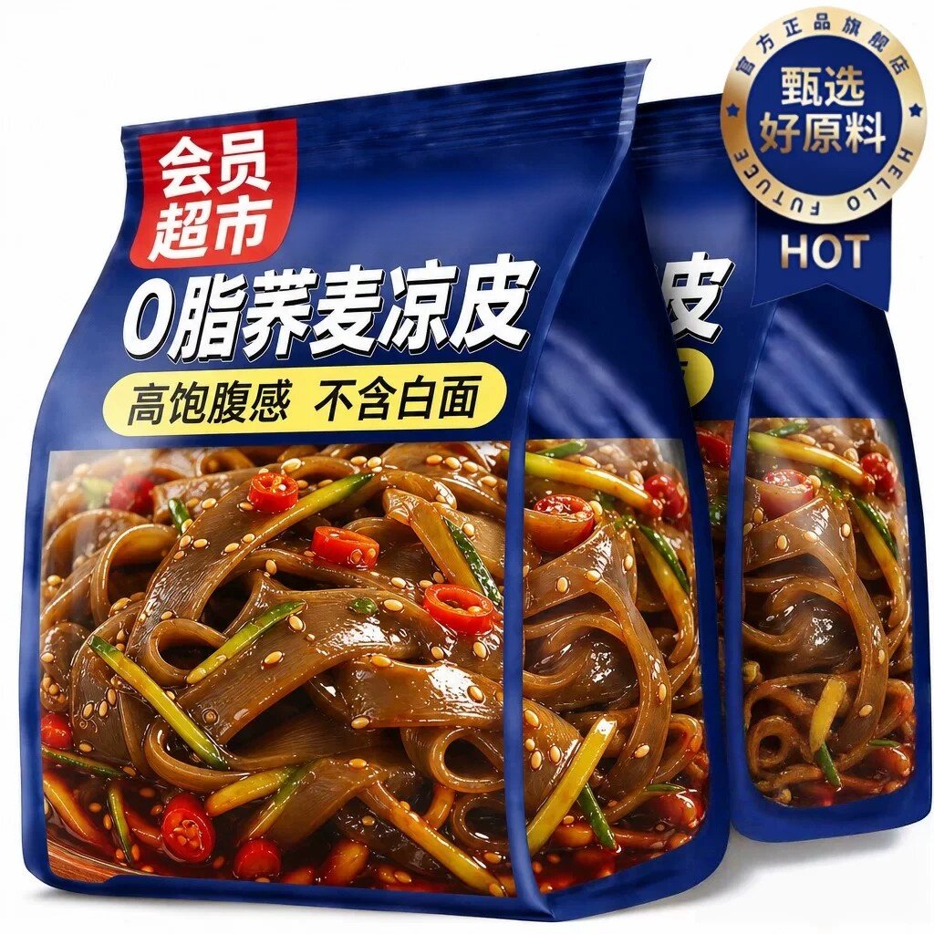 无添加正宗荞麦凉皮面皮0脂肪免煮带料包官方旗舰店全麦麻酱散装
