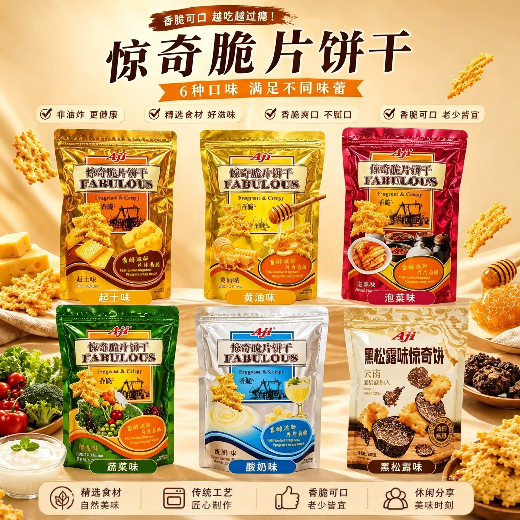多口味惊奇脆片薄脆饼干蔬菜芝士咸味好吃休闲零食品小吃整箱散装