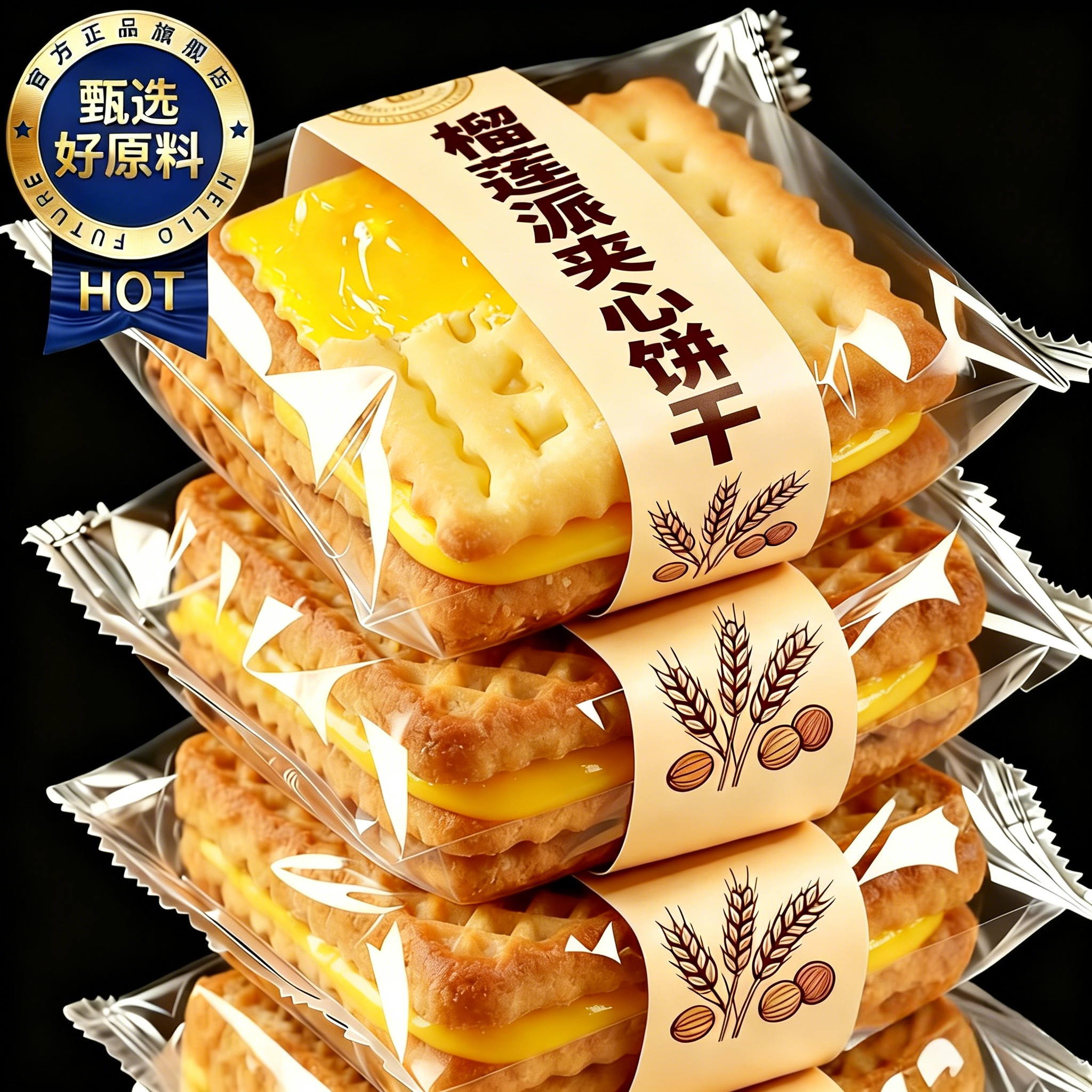 正宗榴莲派软馅料饼干夹心饼干软心榴莲酥酥皮爆浆流心曲奇饼干