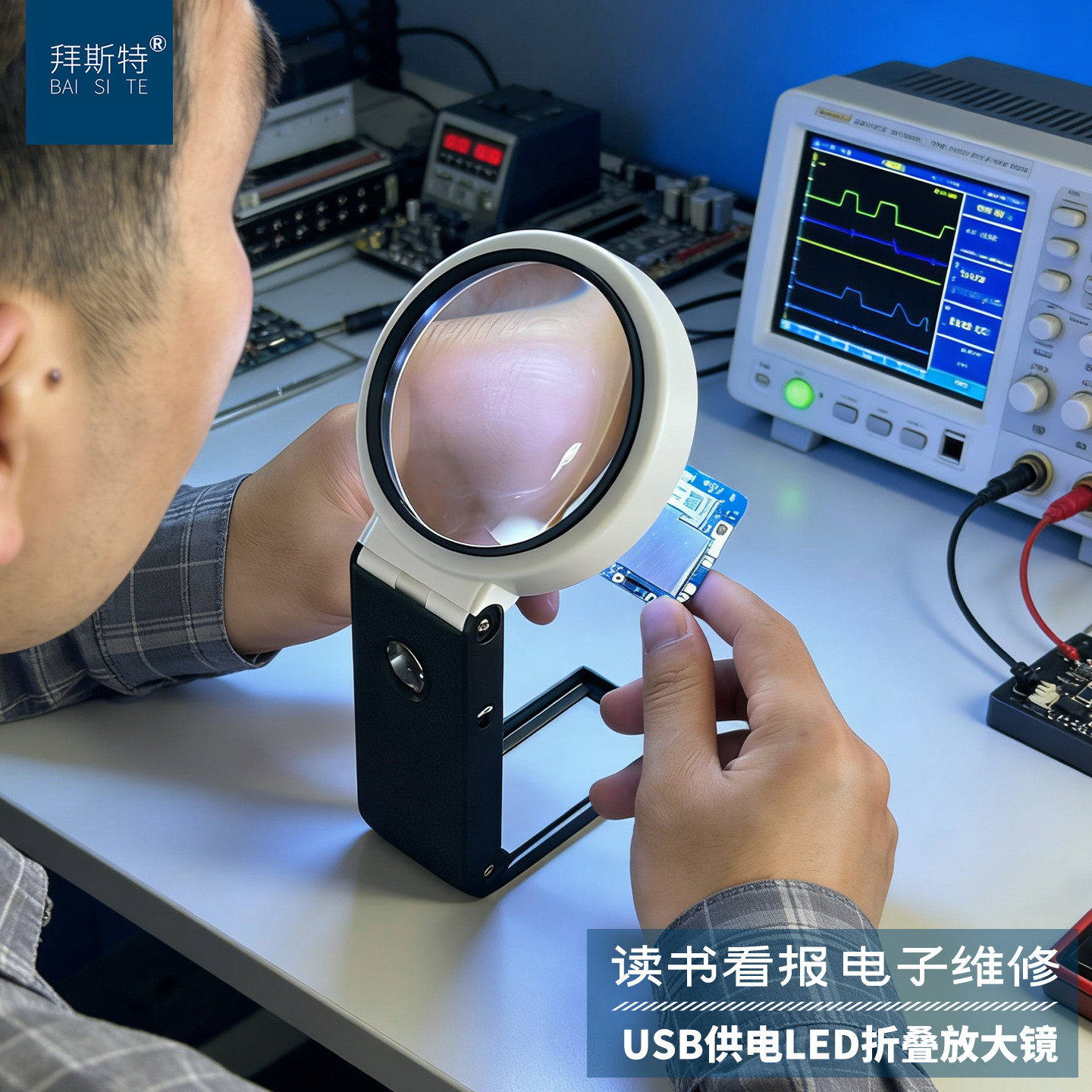 台式放大镜10倍维修表用高清带灯阅读雕刻30焊接工作台手持式60倍