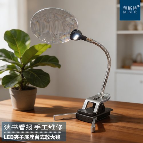 拜斯特台式放大镜高清带灯带夹子