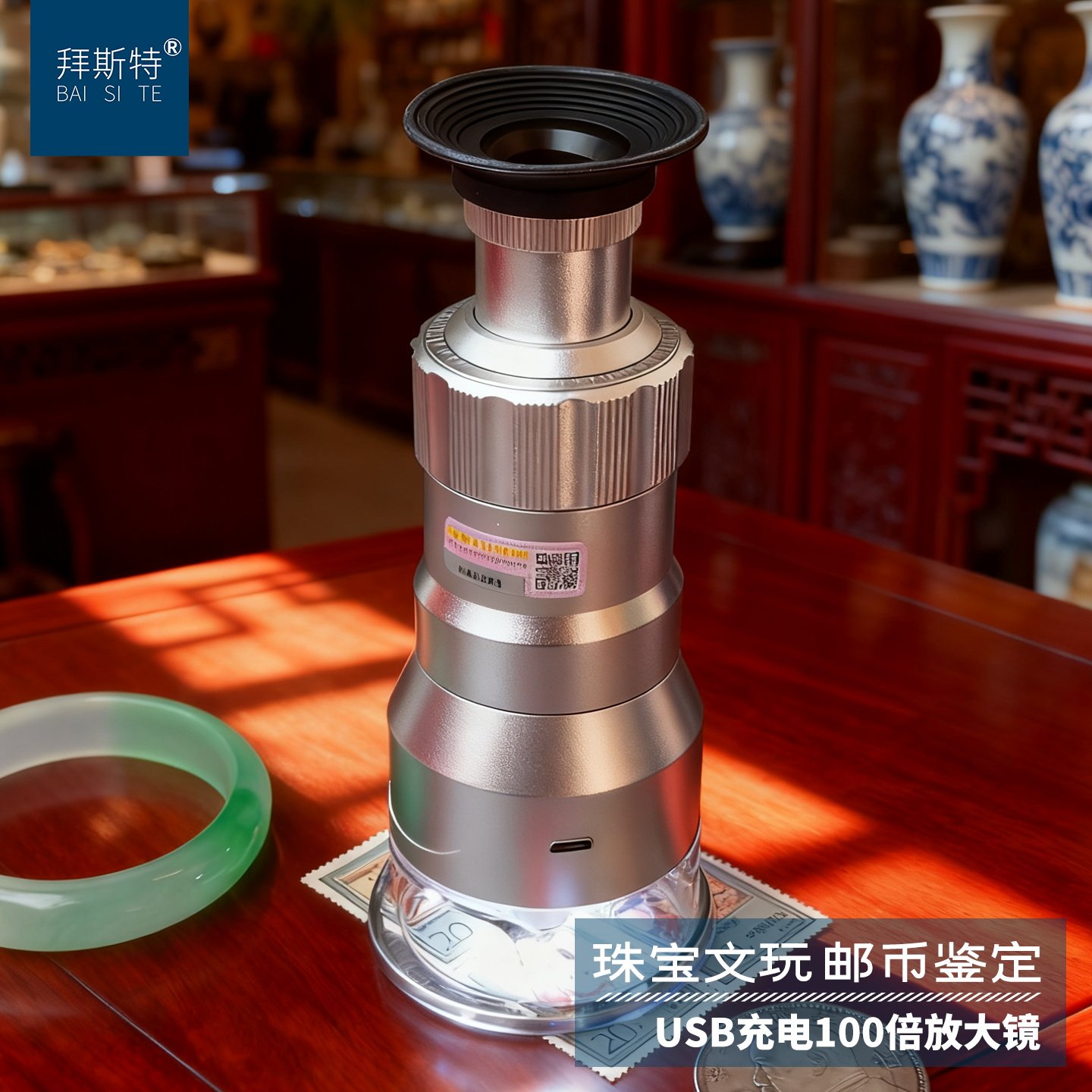 台式放大镜100倍显微镜充电高清20带刻度印刷看工业网眼专业目镜
