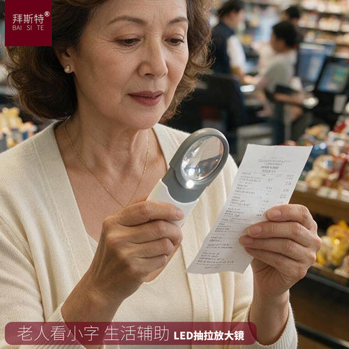 拜斯特便携LED抽拉看字放大镜