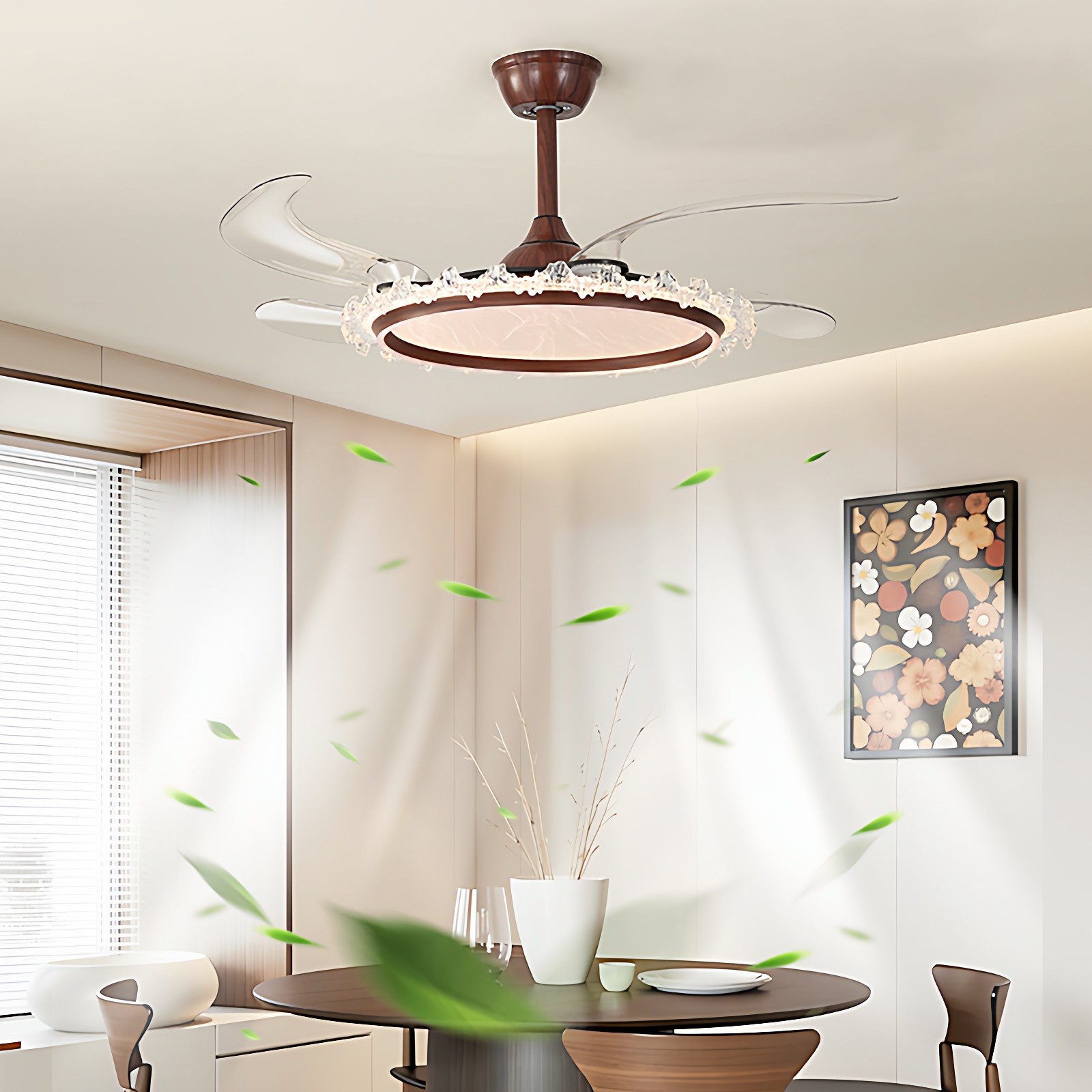 法式中古风风扇灯2026新款客厅吊扇灯北欧餐厅卧室超亮变频电扇灯