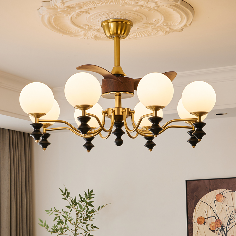 中古风胡桃木色客厅风扇灯