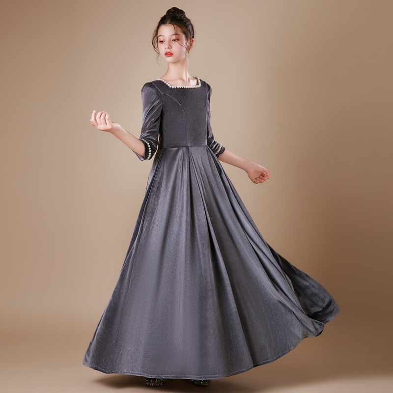 少女大童钢琴演奏管弦乐团队表演出晚礼服高端小提琴比赛雪纺长裙