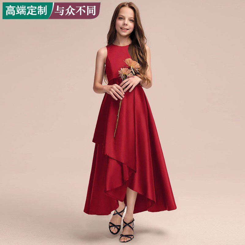 女童钢琴小主持人大提琴考试表演出晚礼服高端儿童前短后长公主裙 - 实物图