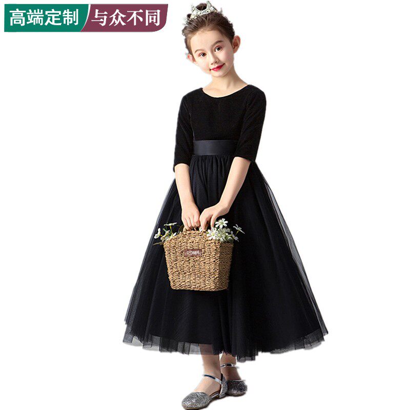 少女中大童主持人钢琴演奏晚礼服弦乐团合唱小提琴演出服气质长款