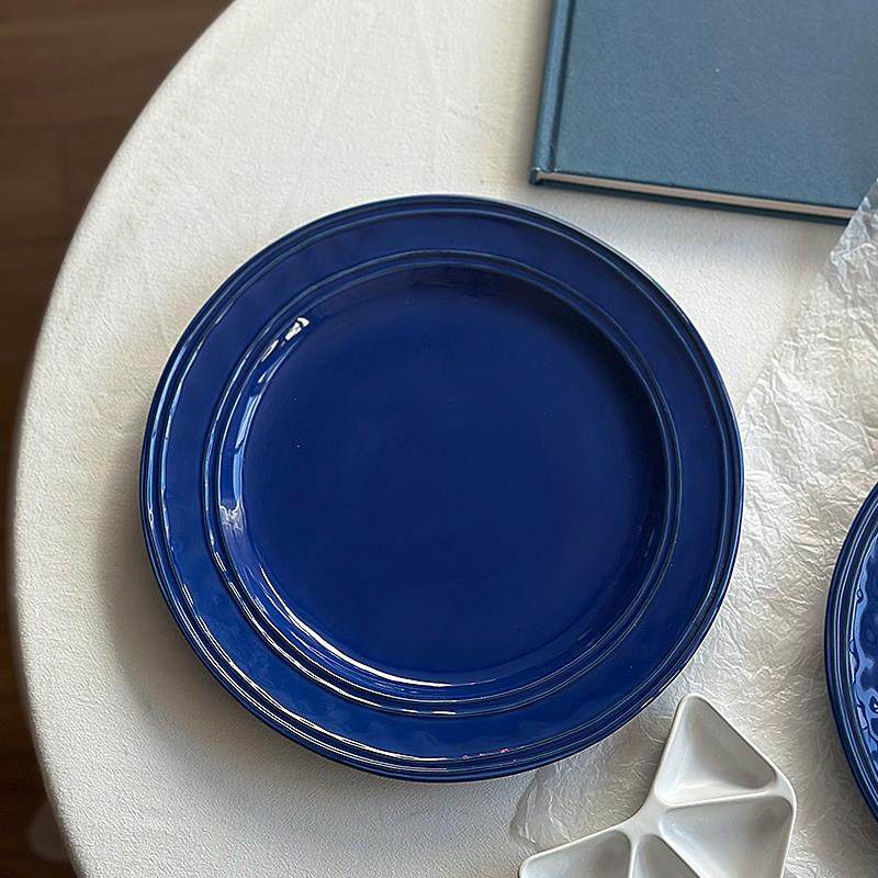 半颗橘子HO 北欧浓郁蓝色线 线条不规则牛排大盘超大披萨盘海鲜大,餐饮具,盘,淘宝优惠券,粉丝福利购,淘宝优惠卷