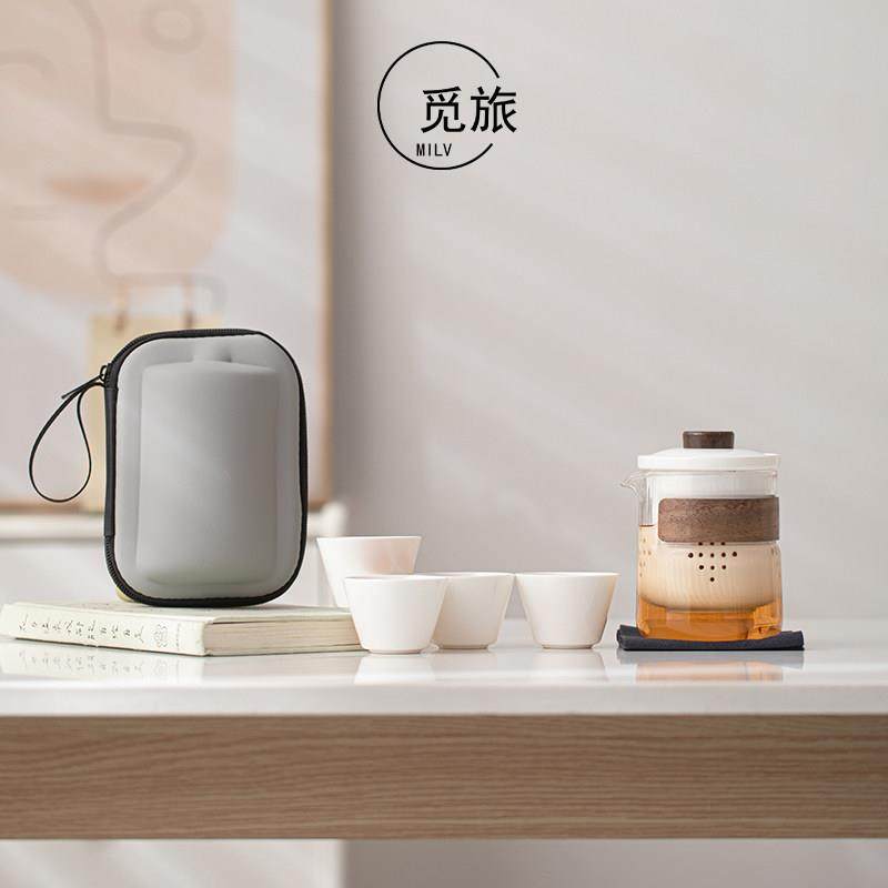 玻璃旅行茶具便携式陶瓷快客杯个人专用随身包套装户外功夫泡茶壶