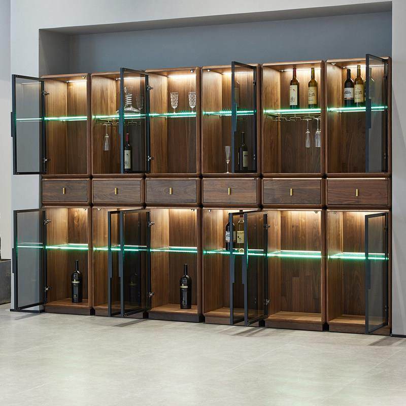北美黑胡桃木酒柜客厅靠墙意式轻奢高档实木玻璃门柜子极简展示柜,住宅家具,酒柜,淘宝优惠券,粉丝福利购,淘宝优惠卷