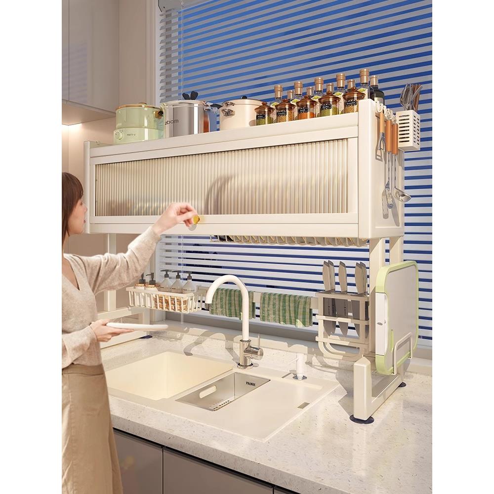 厨房水槽置物架台面洗碗槽水池防尘碗柜碗碟收纳储物柜沥水架子