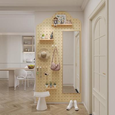 洞洞板穿衣镜全身落地镜隐藏式可移动衣帽架一体挂墙玄关贴墙换鞋