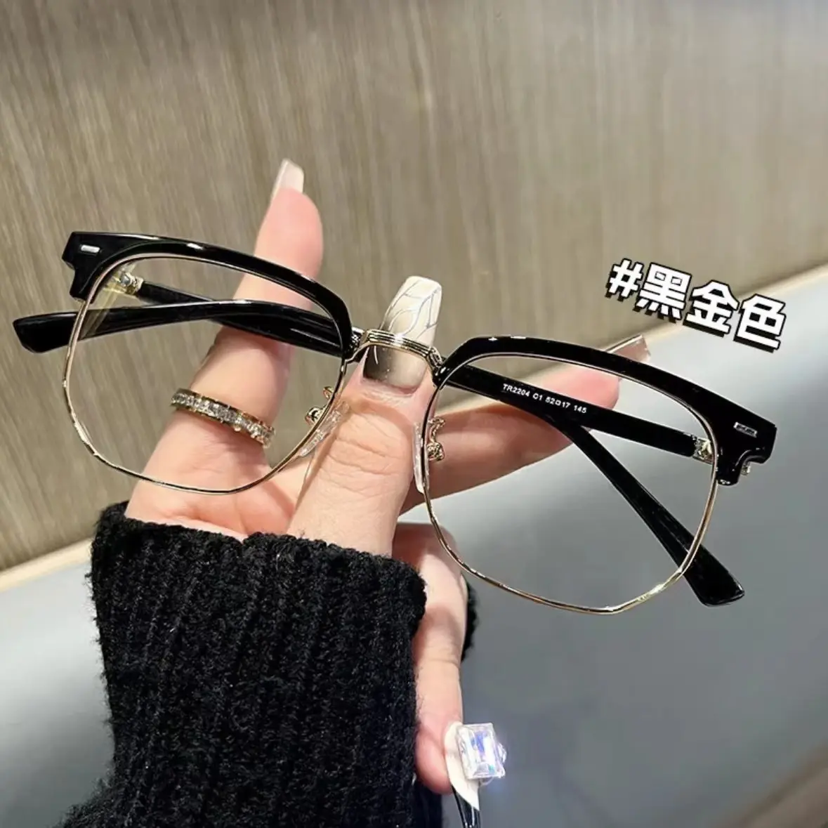 网红纯钛眉毛金属近视眼镜框女可配度数圆脸半框男眼睛架韩版潮斯