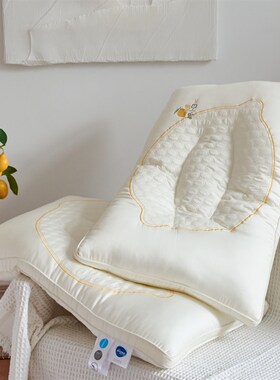 速发可爱白色柔软枕头48*m4c7长方形柠檬刺绣丝滑酒店枕芯单只羽