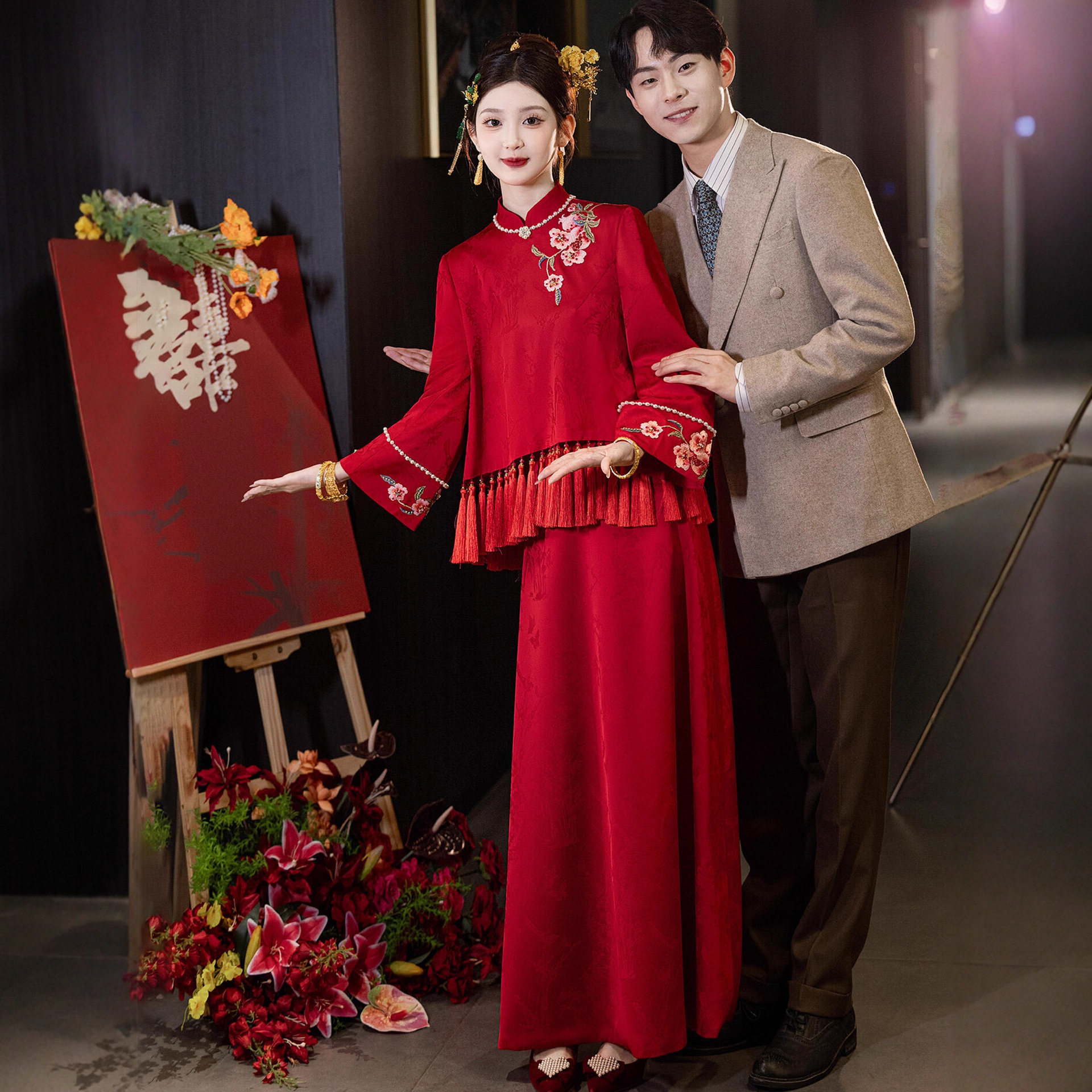 新中式订婚礼服裙女宴会流苏2026新款高级感晨袍两件套敬酒服新娘
