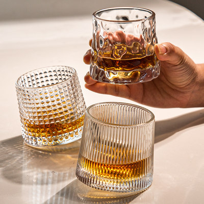 山岩杯旋转威士忌家用创意洋酒鸡尾酒玻璃竖棱钻石威士忌洋白酒杯