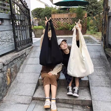 ins慵懒风帆布包 日系 复古 简约女韩国个性宽带系带单肩斜挎大袋