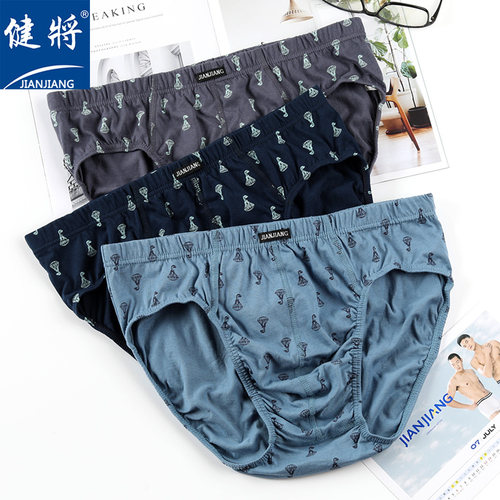 健将男士三角内裤100%纯棉印花裤衩青年男生短裤全棉透气男装底裤