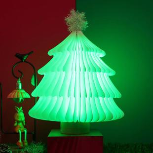 热卖圣诞树灯木质折叠led七彩台灯带遥控创意造型彩灯装饰灯