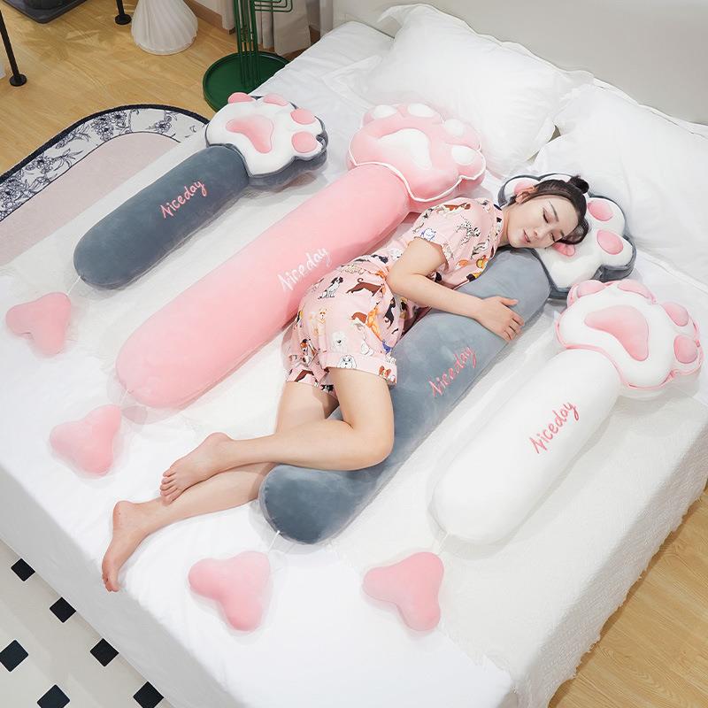 卡通猫爪长条抱枕女生睡觉夹腿垫腿枕可爱枕头靠背可拆洗公仔