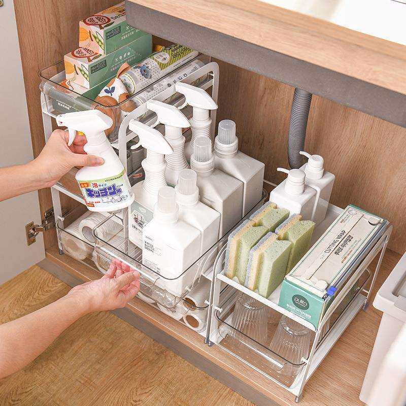 浴室柜下水槽抽拉式置物架子卫生间洗手台清洁用品多层内置收纳盒