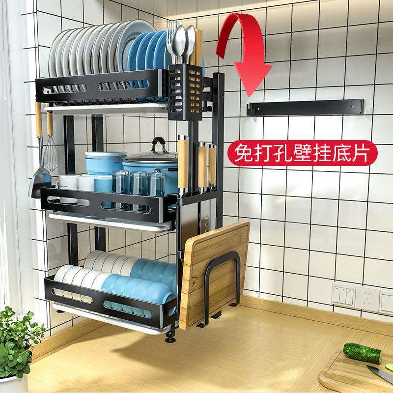 304墙上壁挂式碗架可折叠厨房置物架沥水架放碗碟盘多功能收纳架