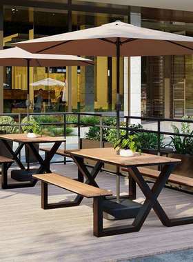 户外连体桌椅组合小吃街座椅景区公园室外露天长凳广场一体餐桌椅