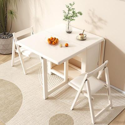实木折叠餐桌椅家用小户型伸缩饭桌白色长方形可折叠餐桌吃饭桌子