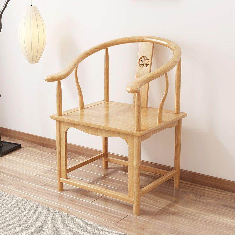 新中式圈椅橡胶木围椅三件套太师椅官帽椅原木色实木椅子原木色L^