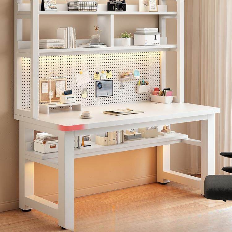 电脑桌家用办公桌卧室学生书桌书架一体带洞洞板简易置物学习桌子
