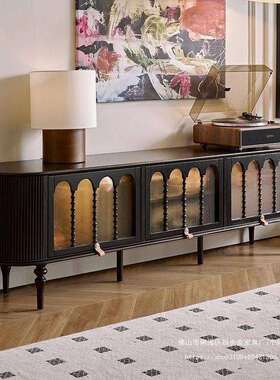 GY法式复古实木茶几电视柜储物柜客厅小户型新款美式组合黑色高级