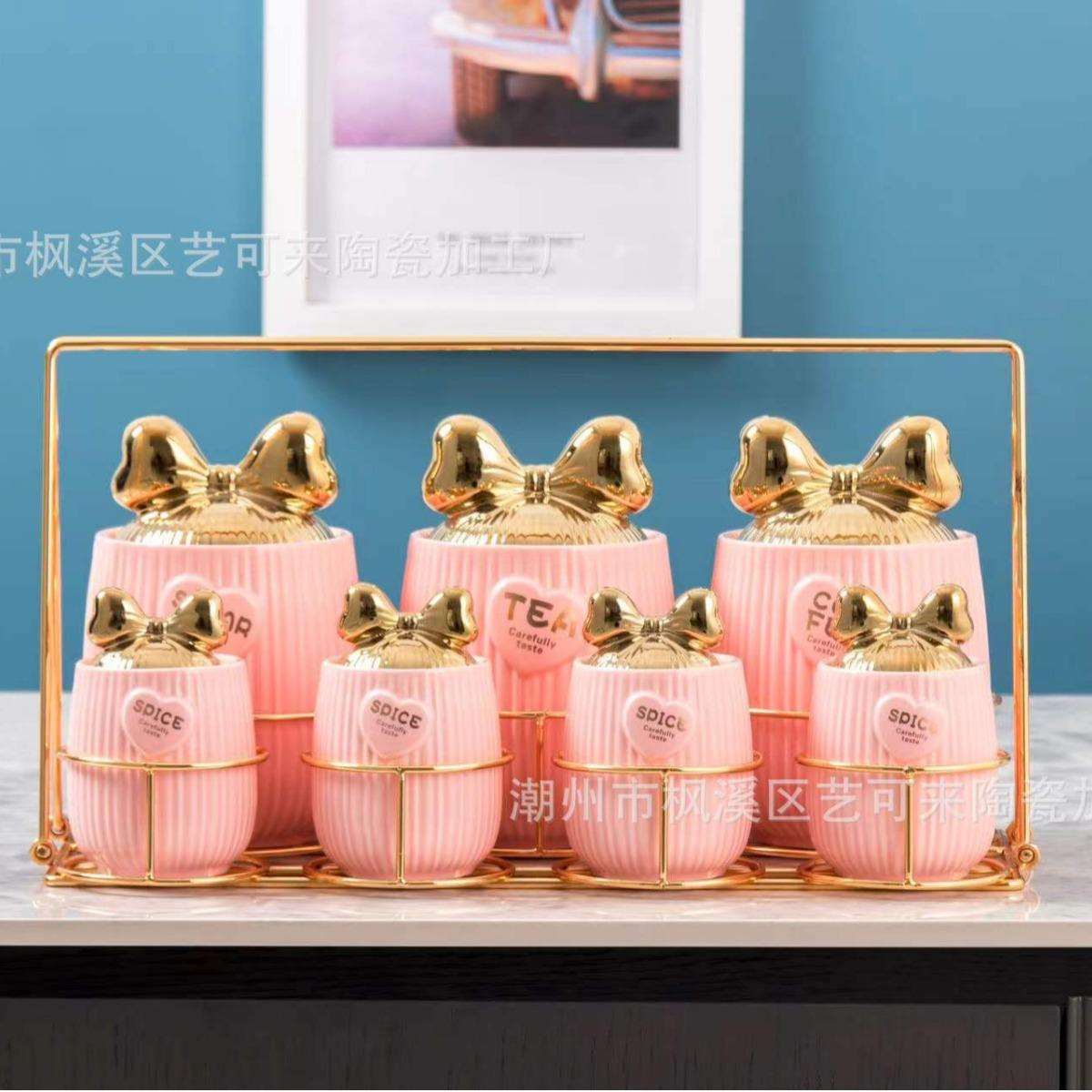 7头套装陶瓷密封罐厨房储物器皿调料罐展示瓶杂粮干果收纳储物罐
