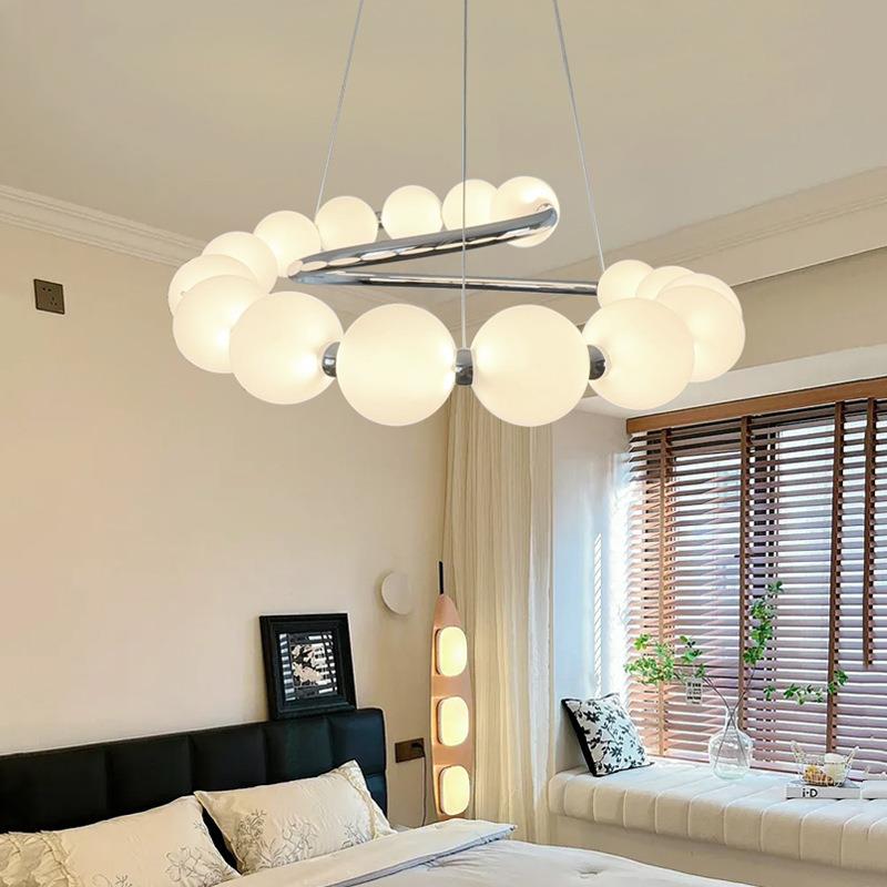 奶油风客厅吊灯现代简约法式中古珍珠感餐厅卧室吊灯中山灯具