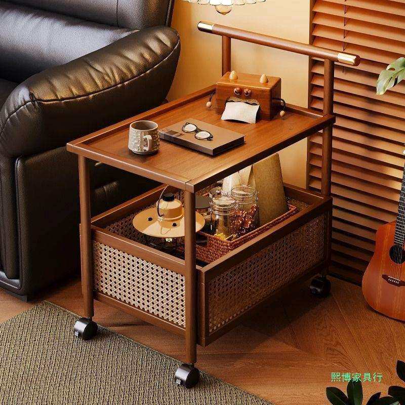 可移动沙发边几家用复古小茶几非实木小推车置物架客厅多层侧边柜