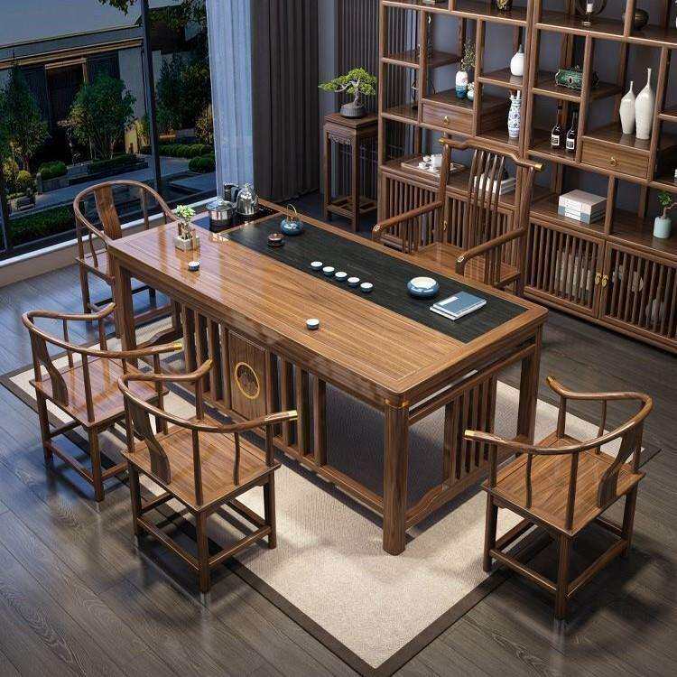 新中式实木茶桌椅组合办公室家用茶桌一体一整套功夫泡茶台茶几桌