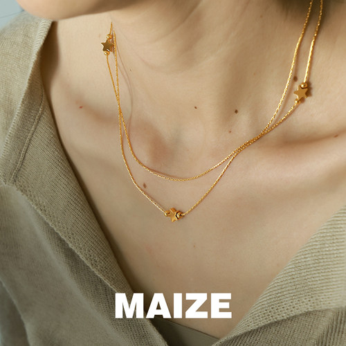 MAIZE星星吊坠叠戴项链女款双层锁骨链ins风复古百搭轻奢甜美颈链