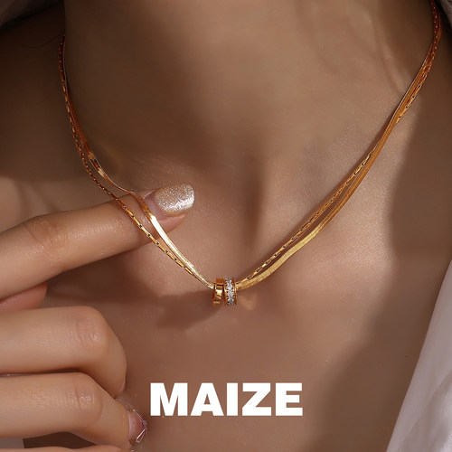 MAIZE双环双链叠戴项链女轻奢高级感小众精致韩系ins风锁骨链配饰