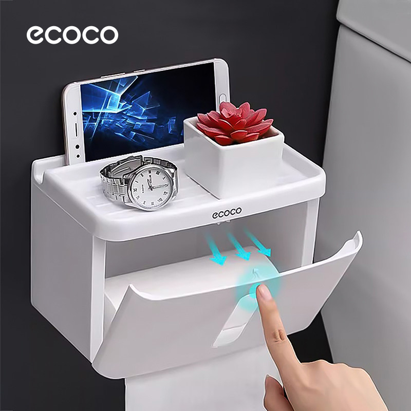 ecoco卫生间厕纸盒厕所手纸纸巾盒纸巾架卷纸架壁挂式收纳抽纸盒
