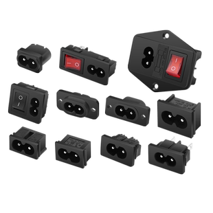 奎神电力 8字孔AC电源插座DIY两芯铜插座插头2.5A 250V带灯保险丝