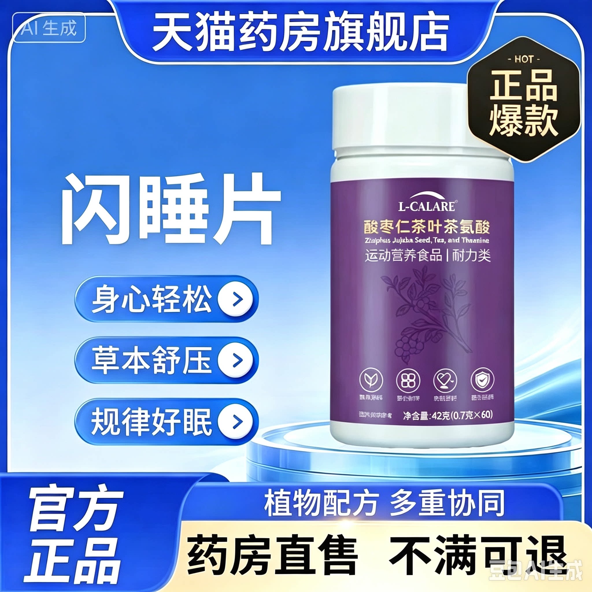 闪睡片天然酸枣仁茶氨酸片呵护睡眠健康舒缓情绪压力熙xm图片