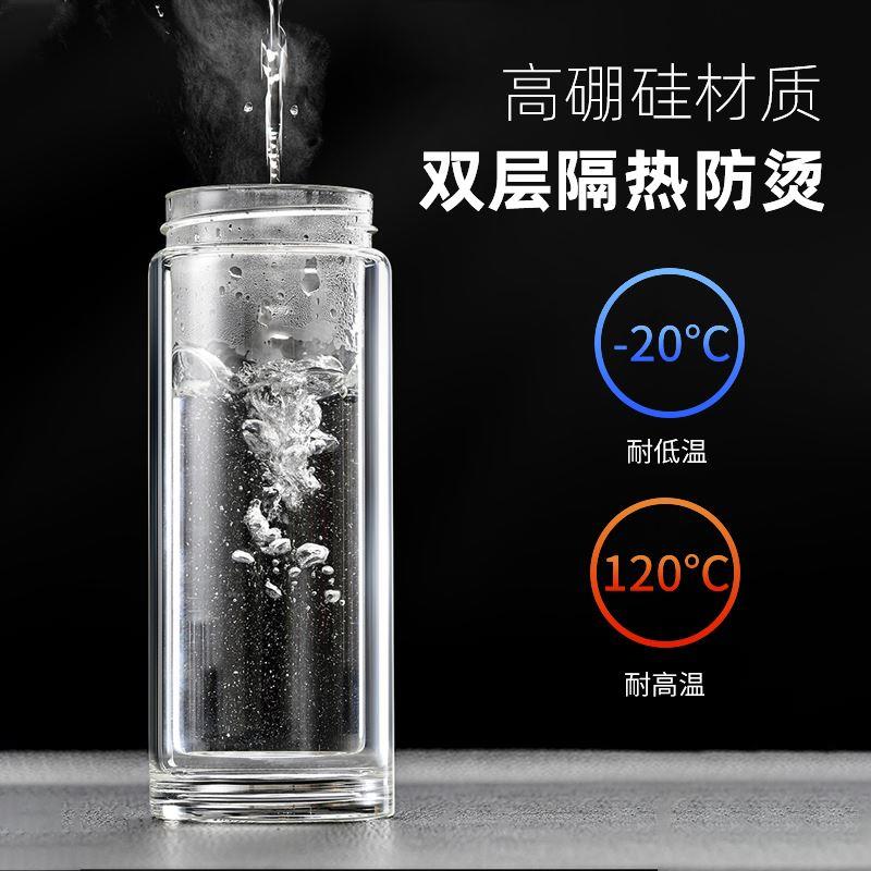 pakchoice玻璃杯男550ml茶水分离双层隔热一键开启泡茶办公室水杯