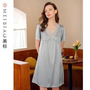 真丝睡裙女春夏6A级桑蚕丝睡衣可外穿蕾丝性感凉感丝绸家居服