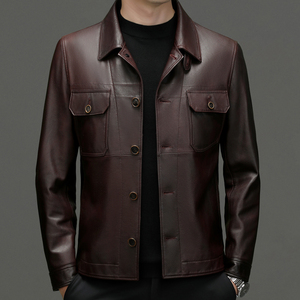 2024春秋新款头层牛皮真皮男士皮衣休闲商务高端男装翻领单扣外套