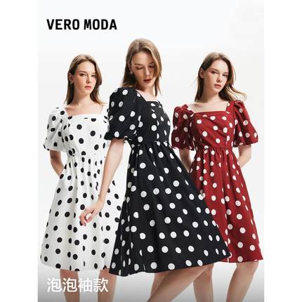 Vero Moda【魔法裙】连衣裙2024春夏新款法式波点收腰A摆优雅约会