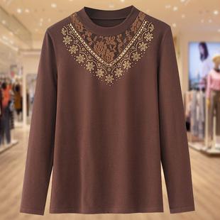 速发时尚中年妈妈装冬秋新款发热衣半丝蕾高领弹力德绒打底衫