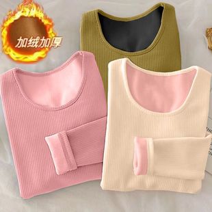 速发秋冬季大码胖妹妹打暖长袖保底衫加绒加厚保搭内暖内衣上衣