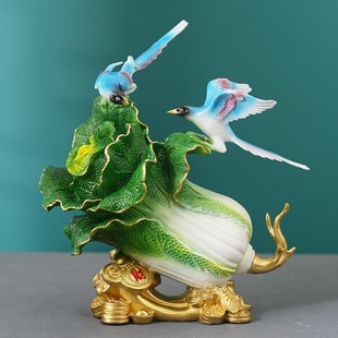 速发喜工百财彩铜摆饰白菜喜鹊家居摆件得艺品店铺桌面全黄铜摆饰